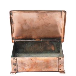 Albert Edward Jones (1878-1954) Arts & Crafts period copper box, the cover with inlaid brass Oxford University coat of arms, 11cm x 15cm 