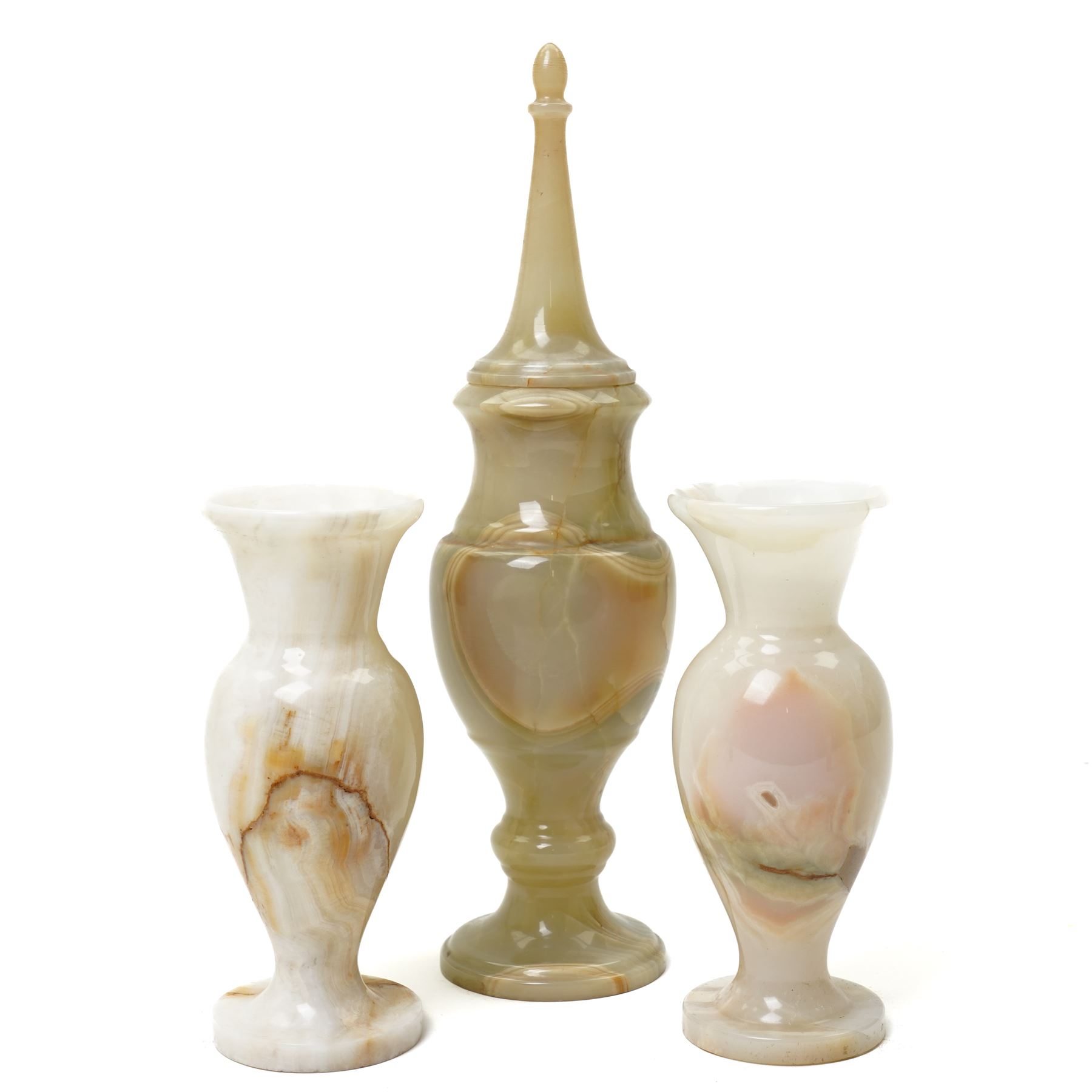 Set of five onyx vases, tallest H40cm