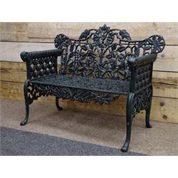  Victorian style ornate cast iron garden bench, H88cm, W100cm  