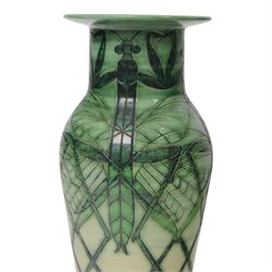 Dennis Chinaworks Praying Mantis vase, designed by Sally Tuffin dated 2005 limited edition no. 12/25, of baluster form with flared rim, decorated with repeating praying mantis pattern upon an ombre green ground, impressed and painted marks beneath, H30cm