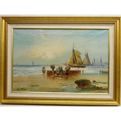  Sorting the Catch on the Beach, oil on canvas signed by Henry Kinnaird (19th century) 49cm x 74cm  