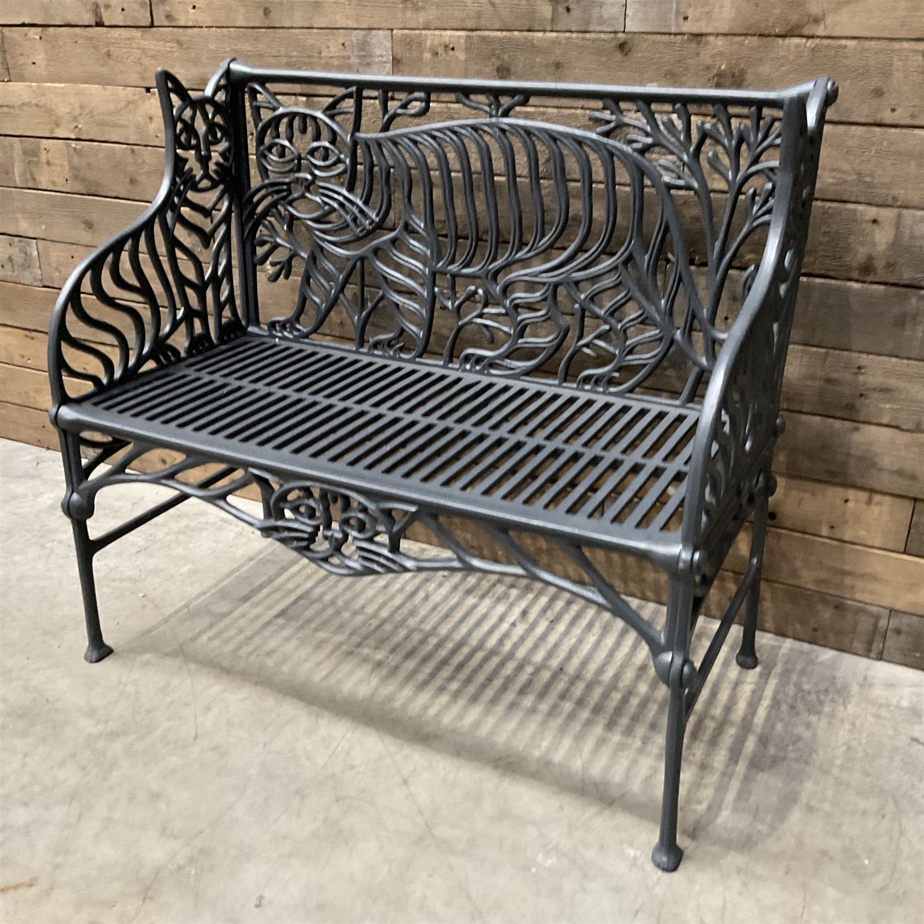 Richard Bawden (1936-2024); - Cat design painted cast iron garden bench