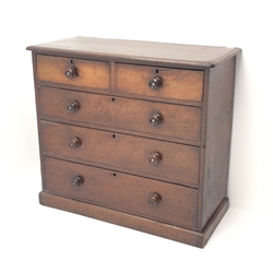 Victorian mahogany chest fitted with two short and three long drawers, plinth base, W108cm, H97cm, D49cm  