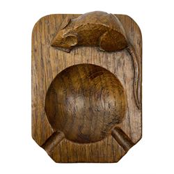 'Mouseman' oak ashtray, canted rectangular form with carved mouse signature, by Robert Thompson of Kilburn