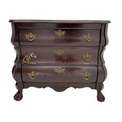 Continental mahogany Bombe chest, fall front compartment above single drawer