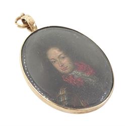 English School (17th century): Portrait miniature of a gentleman in a lace cravat and armour, possibly depicting Hendrik Casimir II, oil on copper, within an oval metal frame 