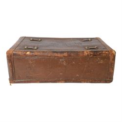 WWII Japanese Officer's leather trunk or Kori, the interior with document compartment,  within a canvas cover the top printed with the officers name, H26cm L70cm