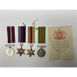 Twelve WW2 medals comprising four 1939-1945 war medals, four Defence medals, three 1939-1945 Stars and Africa Star; all with ribbons; some as groups in two issue boxes with slips