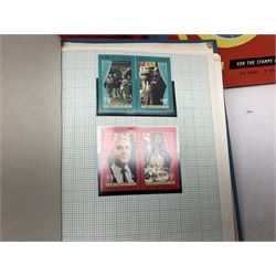 Various empty albums and folders, World stamps including Afghanistan, Bulgaria, Chile, Cuba, Czechoslovakia, British Antarctic Territory, Peru etc, in one box