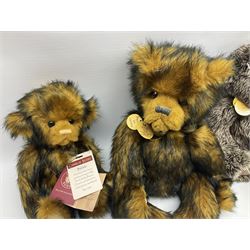 Six Charlie Bears, comprising Bert CB131306, Hattie CB614865, Brodie CB124902, and Anniversary Diesel CB151575, each designed by Isabelle Lee, and Bibble CB630036B, and Edwin CB131298, both designed by Heather Lyell, all with tags