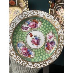  19th century Coalport Felt Spar porcelain cup and saucer painted with panels of flowers on a green and gilt ground and marked I Rose & Co and an early 19th century Worcester trio decorated in blue and gilt, Pattern No.274 