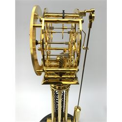 After William Smith of Musselburgh - Contemporary brass skeleton clock, circular enamel Arabic chapter ring signed 'Wm Smith, Musselburgh Maker & Inventor', spring driven fusee movement, on stepped circular black marble base and under glass dome, H60cm (including dome) 