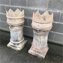 Pair crown top chimney pots, W35cm, H84cm, D34cm