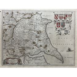 After Johannes (Joan) Blaeu (Dutch 1596-1673): 'Ducatus Eboracensis Pars Orientalis' - The East Riding of Yorkshire, 19th century engraved map with later hand colour 39cm x 51cm