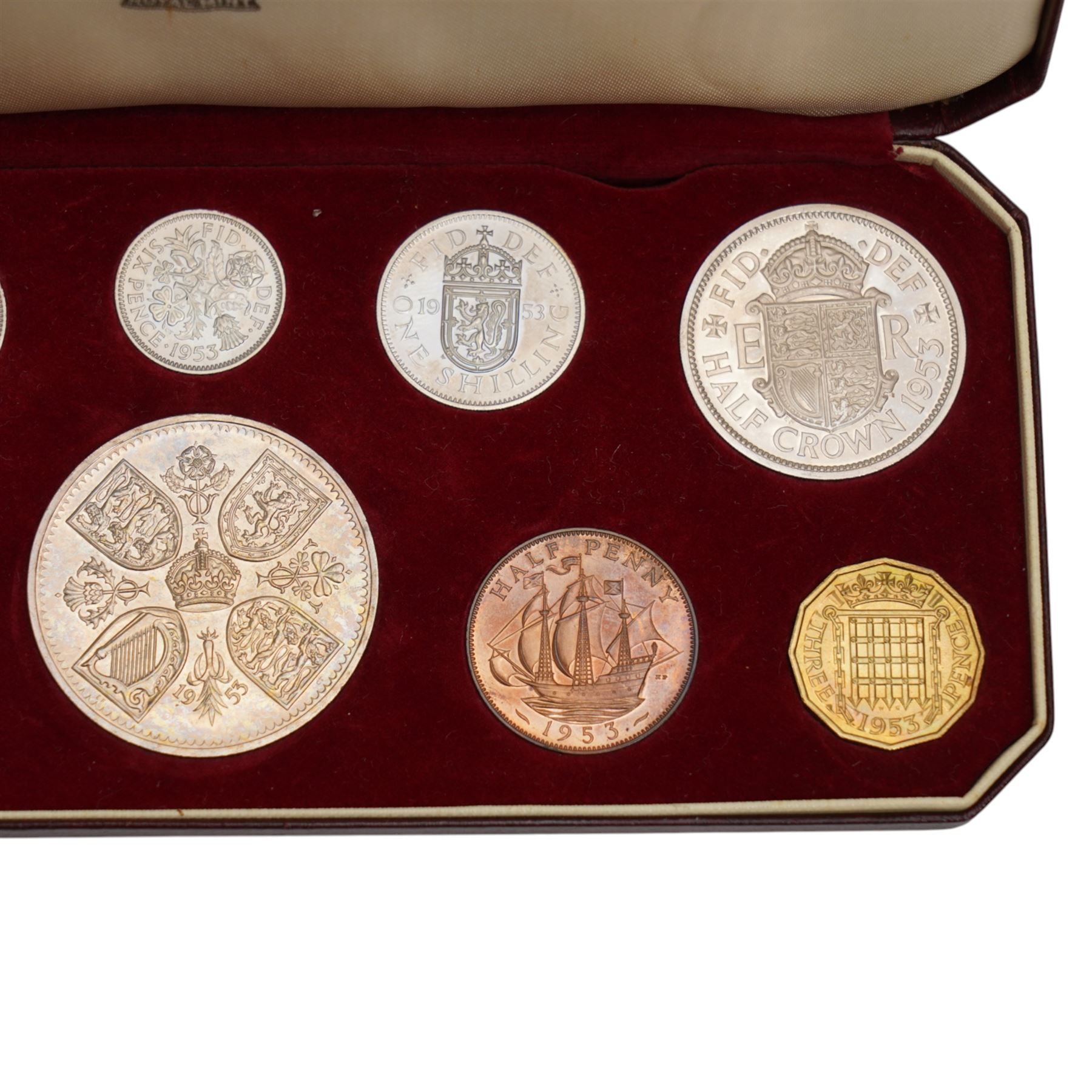 Queen Elizabeth II 1953 proof ten coin set, crown to farthing, in original case
