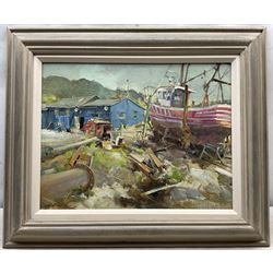 David Jan Curtis (British 1948-): 'Repair Yard in Arisaig', oil on canvas board signed and dated '89, titled verso 34cm x 44cm