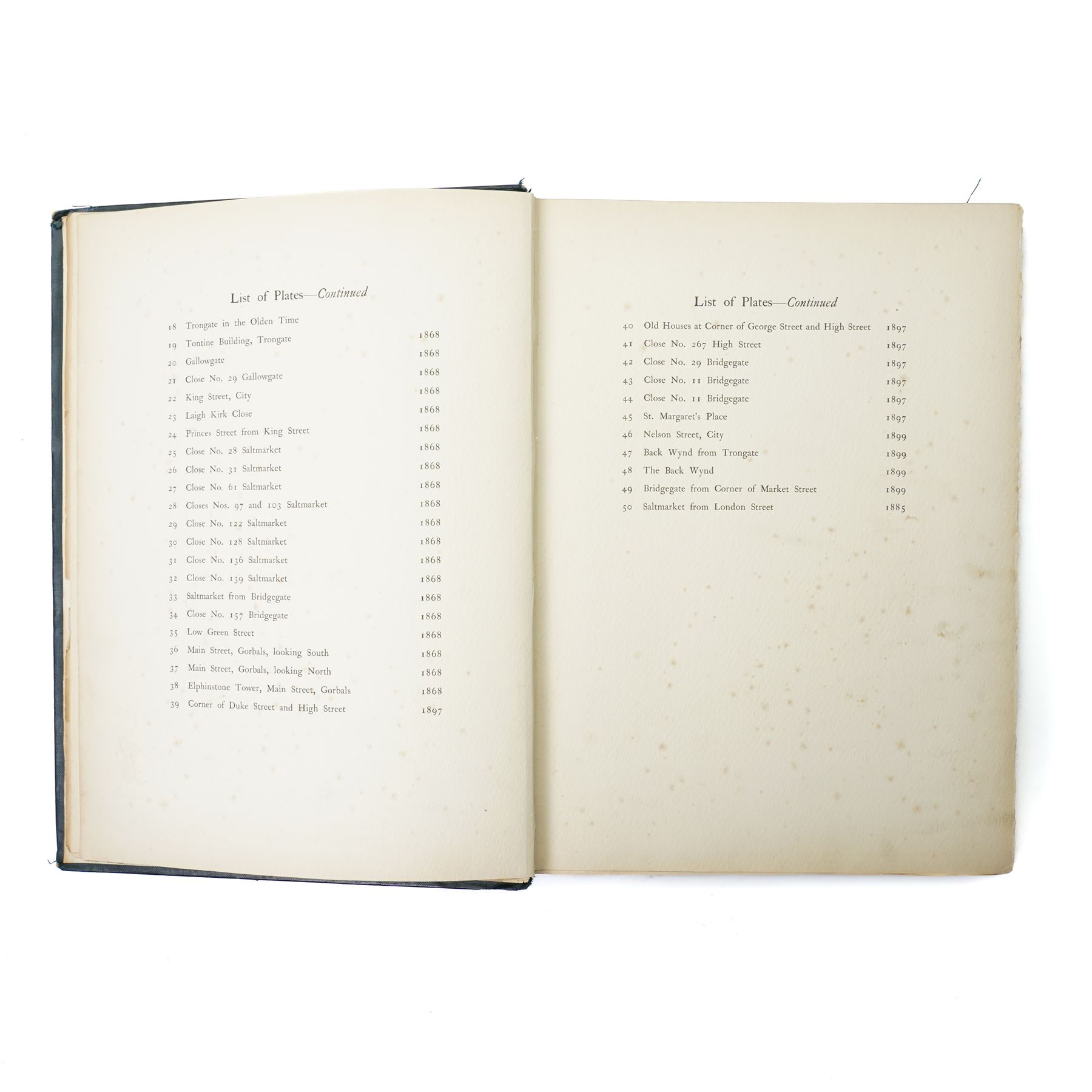 Thomas Annan (British 1829-1887) & Sons: 'Glasgow City Improvement Trust Old Closes and streets of Glasgow: A Series of Photogravures 1868-1899', folio pub. Glasgow: T. & R. Annan & Sons, 1900, folio limited to 100 copies specially printed for the corporation of Glasgow, title printed in red and black, 50 photogravure plates after Thomas Annan’s celebrated documentary photographs recording Glasgow’s wynds, closes and tenements prior to their clearance, printed on thick paper, original blue cloth gilt