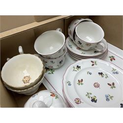 Villeroy & Boch Petite Fleur pattern tea service for four, with large rectangular serving tray, together with tea wares with gilt foliate decoration on cream ground, late 19th century Present from Blackpool pink lustre cup, Wedgewood black basalt tankard etc in two boxes