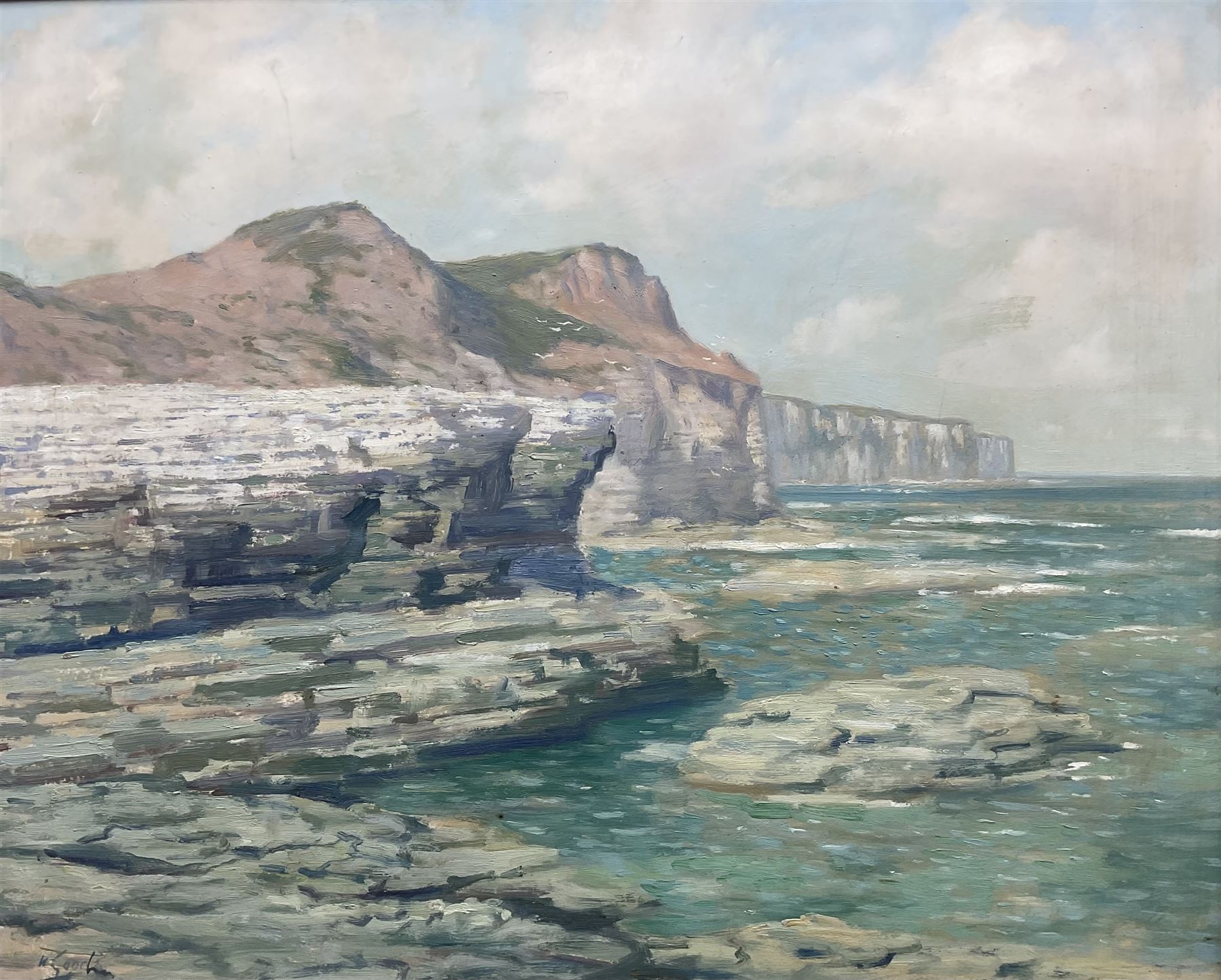 Walter Goodin (British 1907-1992): Flamborough Head looking towards Bempton Cliffs, oil on board signed 45cm x 56cm