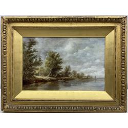 Dutch School (19th century): Fishing from a Rowing Boat on a Canal, oil on oak panel unsigned 19cm x 29cm