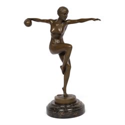 After Guiraud Riviere - The ball dancer, bronze of a female nude upon a marble base, H35cm 