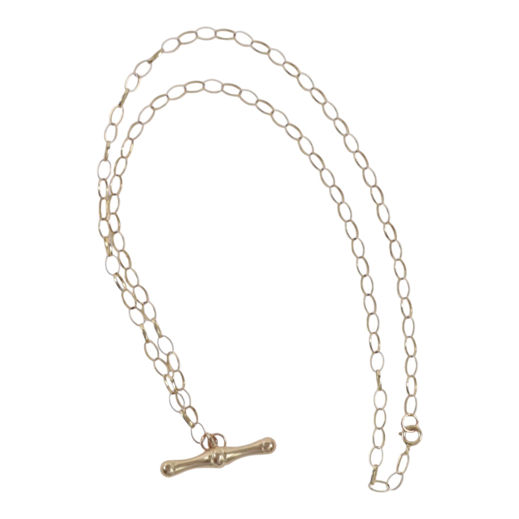 9ct gold cable link chain necklace, with T bar pendant, Birmingham 2001