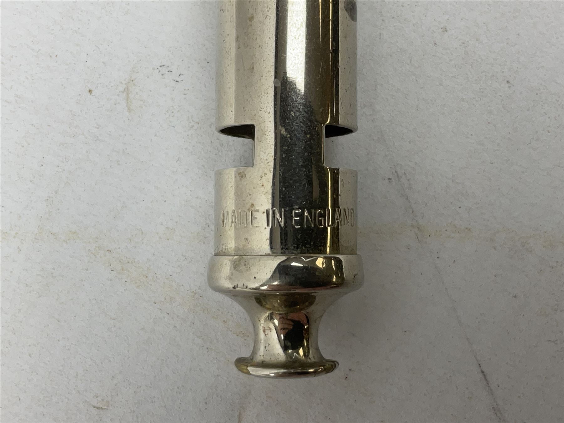 ‘The Metropolitan’ Police ebonised and black leather swagger stick, with combined whistle, 60cm