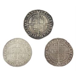 Three Elizabeth I hammered silver sixpence coins, dated 1561, 1563 and 1573