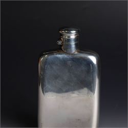 Late Victorian silver hip flask, of typical rectangular form, engraved with Royal Inniskilling Fusiliers crest to front, hallmarked Birmingham 1893, maker's mark worn and indistinct, H14cm