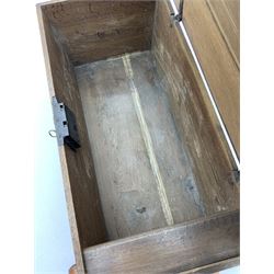 18th century large oak domed trunk, hinge lid enclosing interior, fitted with cast iron handles and joints 