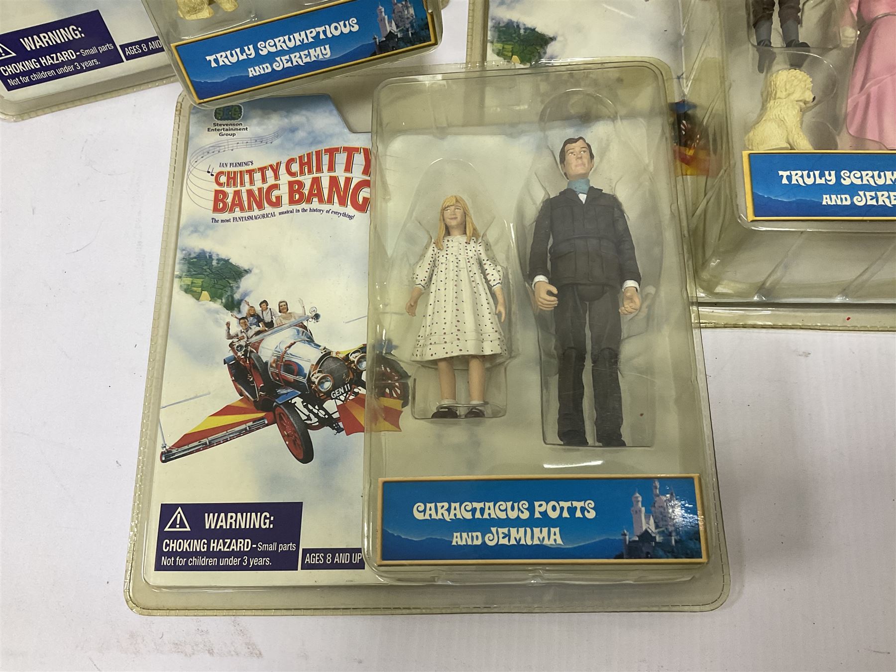 Collection of Chitty Chitty Bang Bang figures and model cars both loose and boxed, to include ‘Truly Scrumptious and Jeremy’ blister pack signed by Adrian Hall