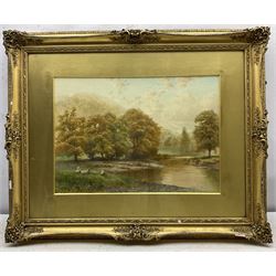 James Whaite (British 1881-1916): Sheep beside a Stream, watercolour signed 35cm x 50cm 