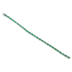  Oval emerald and diamond bracelet stamped 750, emeralds approx 8.3 carat, diamonds approx 0.7 carat   