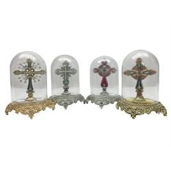 Four limited edition Franklin Mint House of Fratelli Coppini crosses, to include Majestic Cross, Sacred Cross, Star of Hope Jewelled Cross and The Gates to Paradise Cross, all under glass domes, H13cm