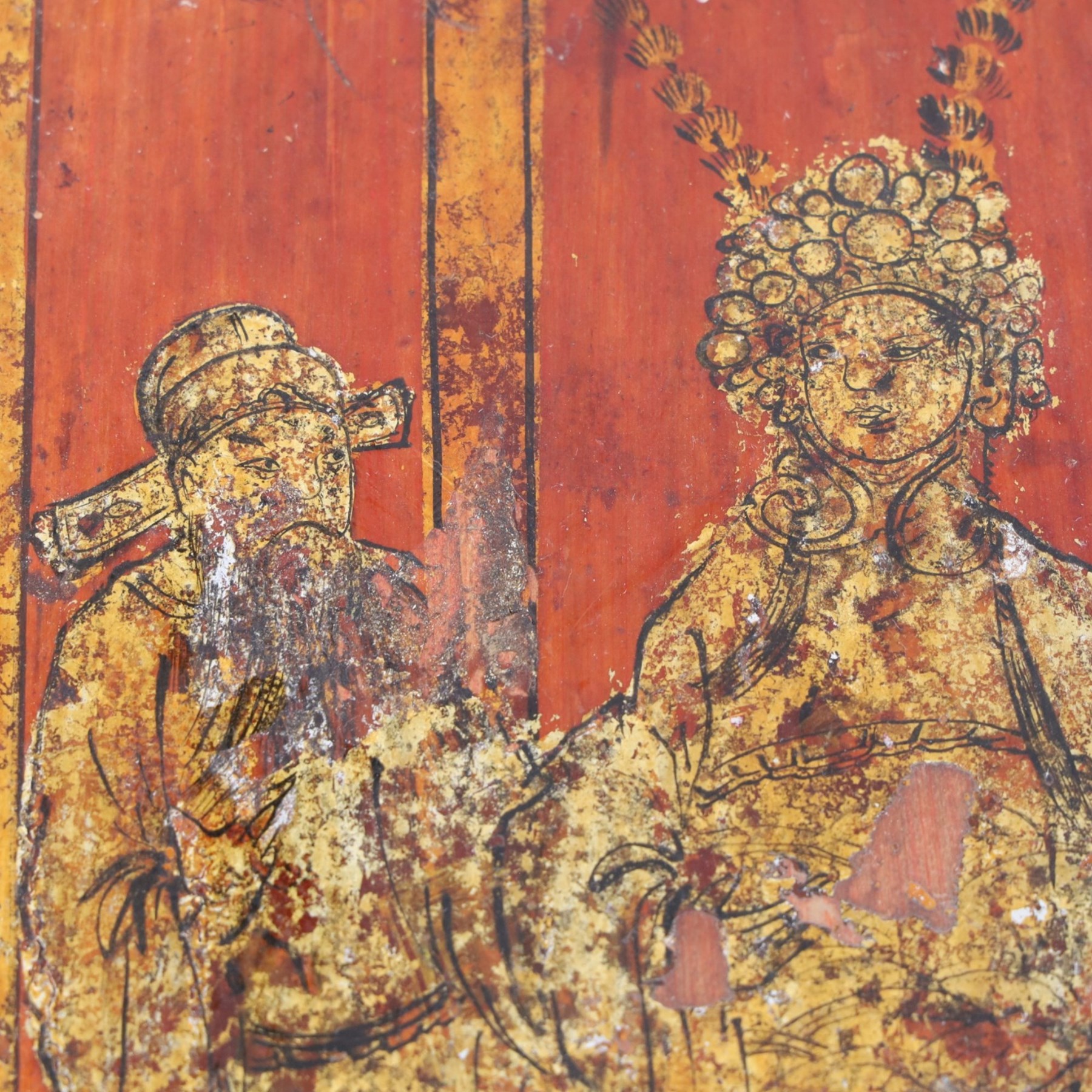 Chinese Dou, together with lacquered tray decorated with figures and bamboo steamer