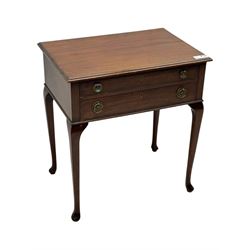 Walker & Hall - Edwardian mahogany canteen, rectangular top with moulded edges, two drawers enclosing silver plated cutlery, raised on cabriole supports 