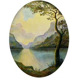Bruce Kendall (British Contemporary): 'April Morning', oval oil on board signed, titled verso 49cm x 39cm