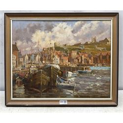 Donald Gray Midgely (British 1918-1995): Whitby Harbour with a View of the Abbey, oil on board signed and dated '78 40cm x 50cm