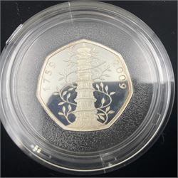 The Royal Mint United Kingdom 2019 'Celebrating 50 Years of the 50p' silver proof piedfort coin set, cased with certificate