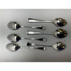 Set of three Yorkshire Miniature Rifle Association hallmarked silver and enamel fob medals, Birmingham 1925, 1926 & 1929; together with six silver plated coffee spoons each engraved with crossed rifles to the terminal (9)