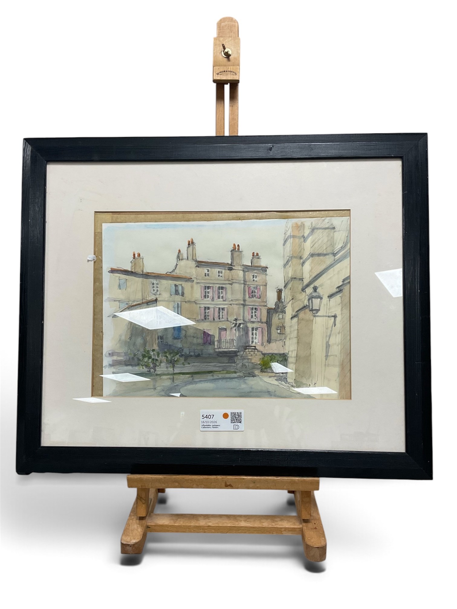 John Lamonby (Late 20th century) after Jean Baptiste Camille Corot (French 1796-1875): The Reader by the Wooded Bank, oil on canvas, signed titled and dated 1987 verso; Peter Davey (British 20th century): 'The Well of Église Saint André', watercolour signed, titled verso; English School (20th century): Girl Sewing, watercolour unsigned; English (20th century): Portrait of Boy in Profile, pencil drawing unsigned, max 51cm x 40cm (4)
