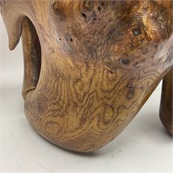 Helen Skelton (British 1933 – 2023): Two carved wooden abstract sculptures, one modelled as a entwined knot, largest H48cm. Born into an RAF family in 1933 in Kent and travelled the world extensively during her childhood. After settling in Bridlington, Helen immersed herself in painting, textiles, and wood sculpture, often inspired by nature's beauty. Her talent was showcased in a one-woman show at Sewerby Hall and recognised with the sculpture prize at Ferens Art Gallery in 2000. Sadly, Helen’s daughter passed away from cancer in 2005. This loss inspired Helen to donate her sculptures to Marie Curie upon her passing in 2023.