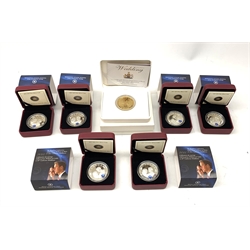Six Royal Canadian Mint twenty dollar fine silver coins, all 2011 commemorating 'The Wedding Celebration HRH Prince William of Wales & Miss Catherine Middleton' and a Royal Mint 'The Royal Wedding' 2011 gold plated sterling silver five pound coin (7)