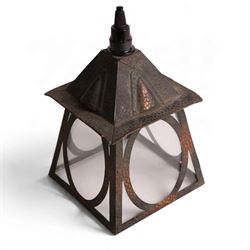 Arts and Crafts copper lantern, with a crocodile skin effect to the copper, H21cm 