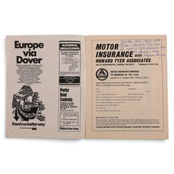 Signed Formula 1 memorabilia, including 1973 Milestones magazine signed to the front cover by Graham Hill and three signed photographs comprising Jackie Stewart, Jack Bradbury and Mario Andretti, with certificate of authenticity from Chaucer Auctions
