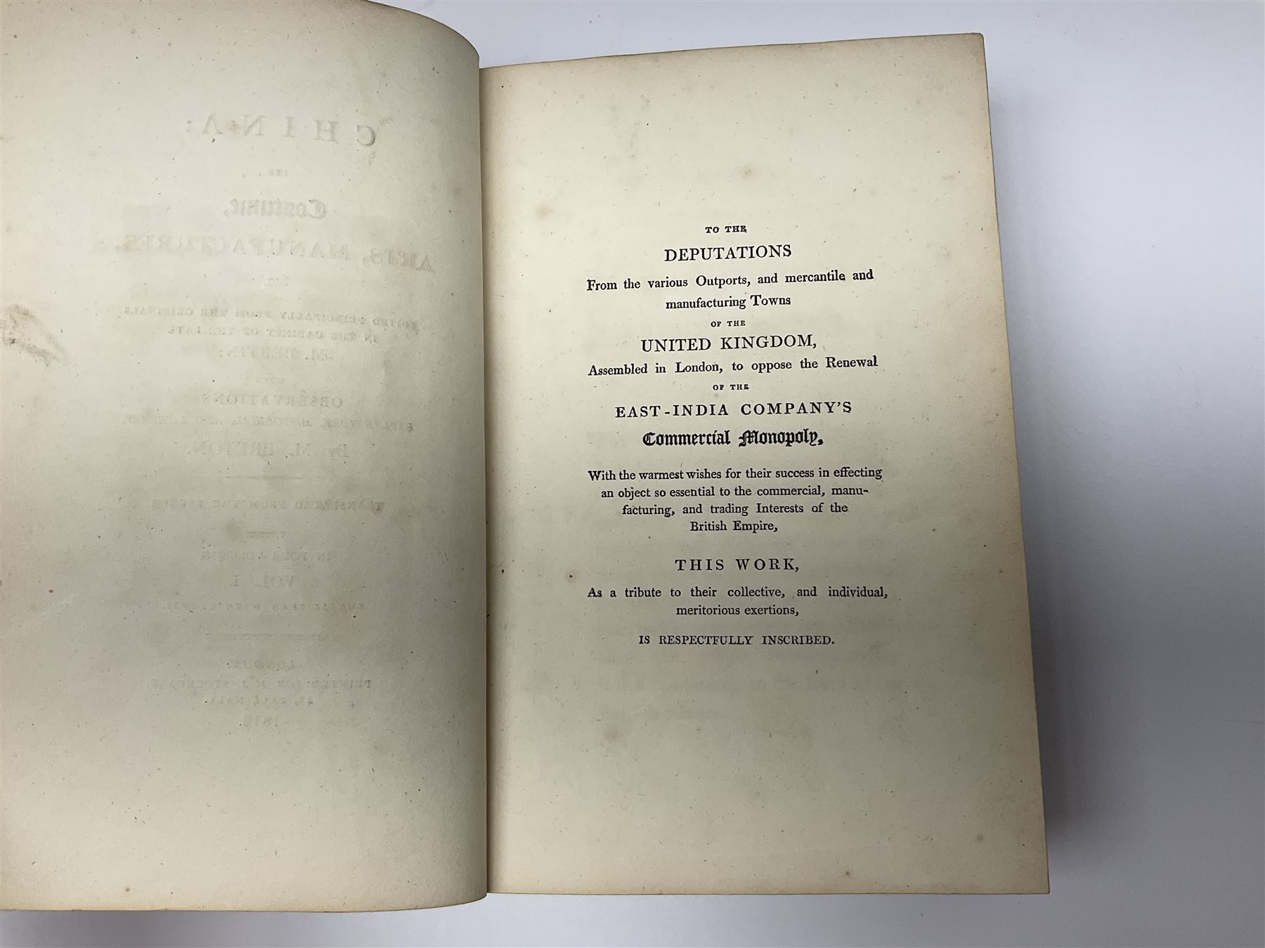 Bertin M. & Breton M.: China Its Costume, Arts, Manufactures etc. 1812 Stockdale London. Four volumes in one. Hand coloured plates. Half leather binding; Doolittle Rev. Justus: Social Life of the Chinese. 1868. Illustrated. Rebound in half morocco with marbled boards; and three other books of eastern interest (5)