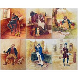 Levenson T Johnson (British 19th Century) after Frederick Barnard (British 1846-1896): The Characters of Charles Dickens - 'Mr Micawber' 'Captain Cuttle' 'Uriah Heep' 'Mrs Gamp' 'Bill Sykes' and 'Mr Pickwick', set of six watercolours signed with monogram and dated 1903 or 1904, one inscribed verso 45cm x 29cm (6)
