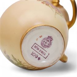 Royal Worcester blush ivory porcelain to include a pot pourri bowl with pierced cover, no. G935, ewer with winged beast moulded handle no. 1048, three further ewers, no 1094, shell shaped dish no. 1413 and two similar style leaf shaped dishes (8)