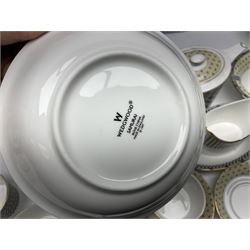 Wedgewood Samurai pattern, part tea and dinner service, to include teapot, open sucrier, milk jug, six cups and saucers, six dinner plates, six soup bowls, covered twin handled service dish, sauce boat and saucer etc (46)  