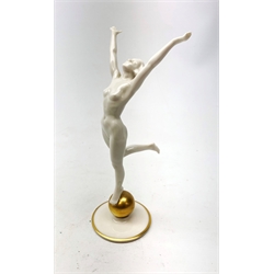  20th century Lorenz Hutschenreuther Art Deco style figure of a nude dancing lady originally designed by Karl Tutter H22cm  